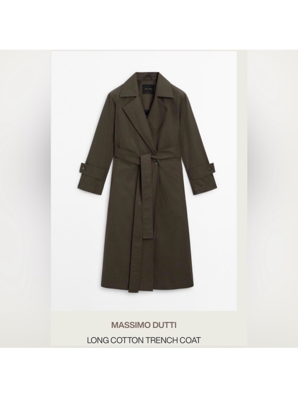 Massimo Dutti Dark Olive Trench Coat